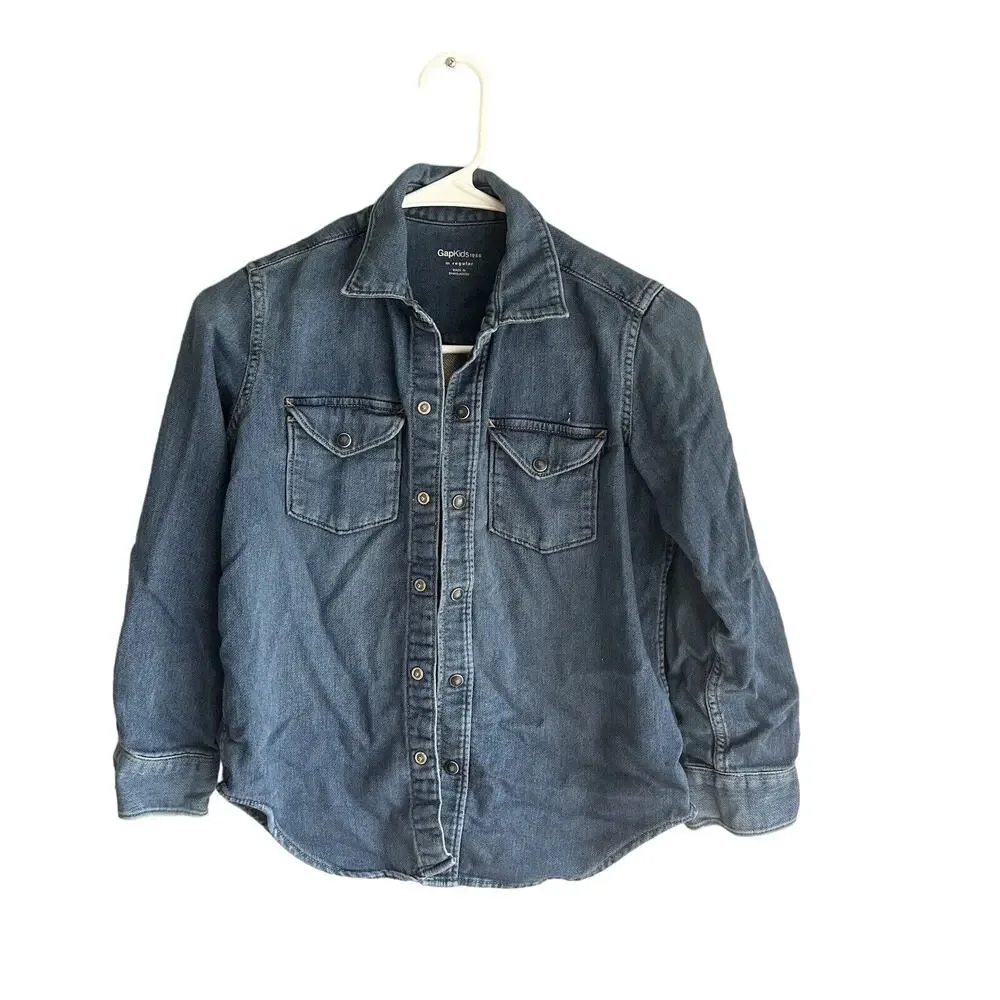 Gap Kids 1969 Boys Knit Denim Western Shirt – Medium Indigo